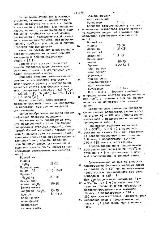 Состав для бороалитирования стальных изделий /его варианты/ (патент 1033570)