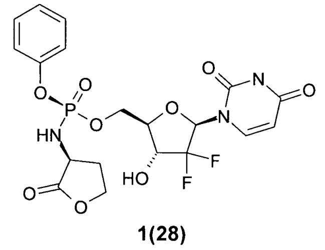 Замещенные (2r,3r,5r)-3-гидрокси-(5-пиримидин-1-ил)тетрагидрофуран-2-илметил арил фосфорамидаты (патент 2553996)