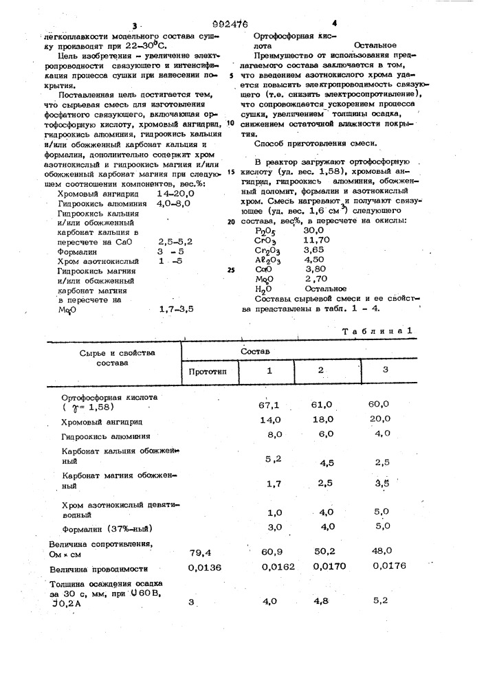 Сырьевая смесь для изготовления фосфатного связующего (патент 992476)