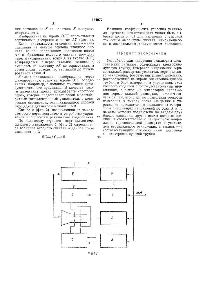 Устройство для измерения амплитуды электрических сигналов (патент 424077)