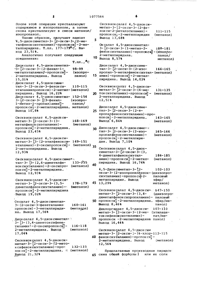 Способ получения производных пиридоксина или их солей с кислотами (патент 1077566)