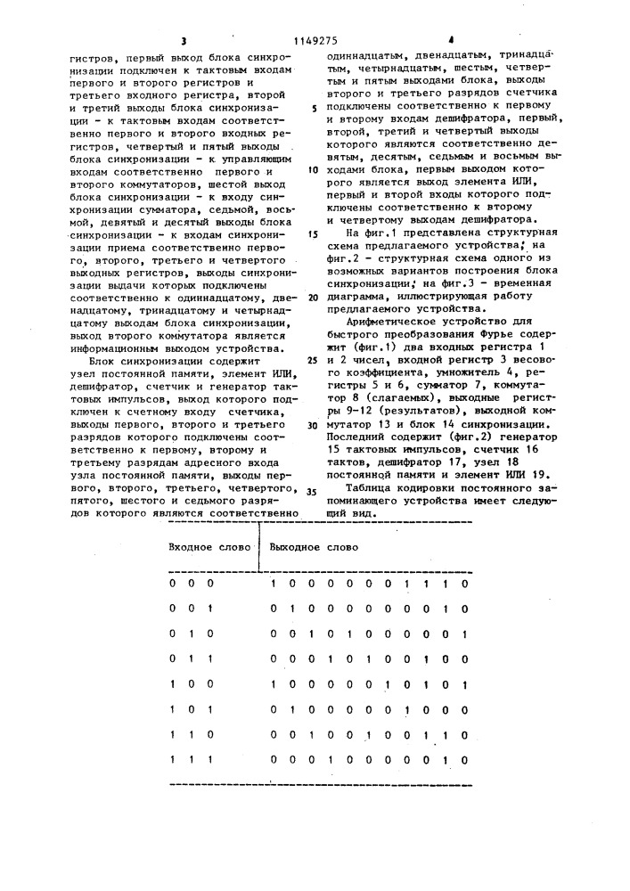 Арифметическое устройство для быстрого преобразования фурье (патент 1149275)