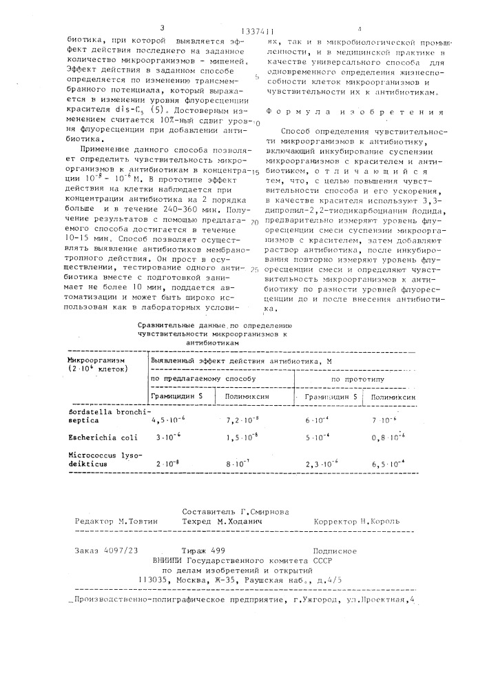 Способ определения чувствительности микроорганизмов к антибиотику (патент 1337411)