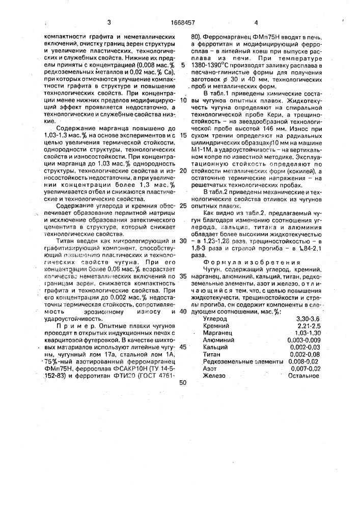 Чугун (патент 1668457)