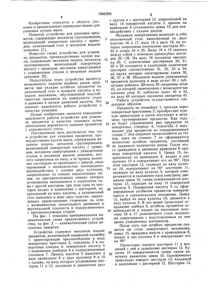 Устройство для упаковки предметов (патент 1065299)