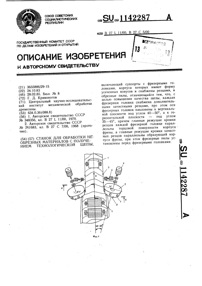 Станок для обработки необрезных материалов с получением технологической щепы (патент 1142287)