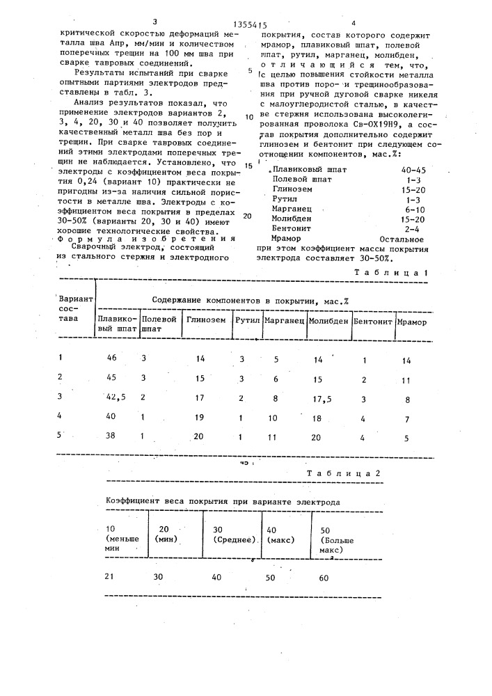 Сварочный электрод (патент 1355415)