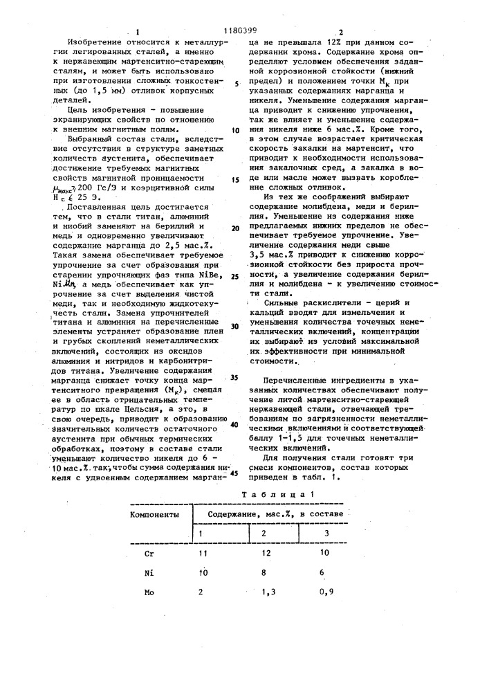 Нержавеющая мартенситно-стареющая сталь (патент 1180399)