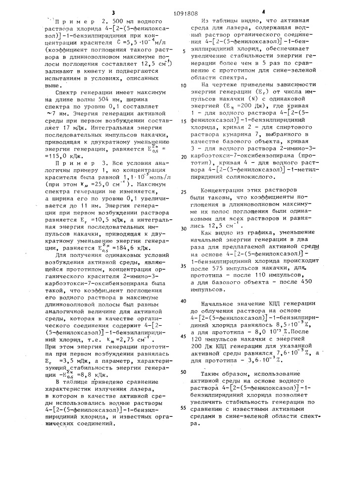 Активная среда для лазеров на растворах органических соединений (патент 1091808)
