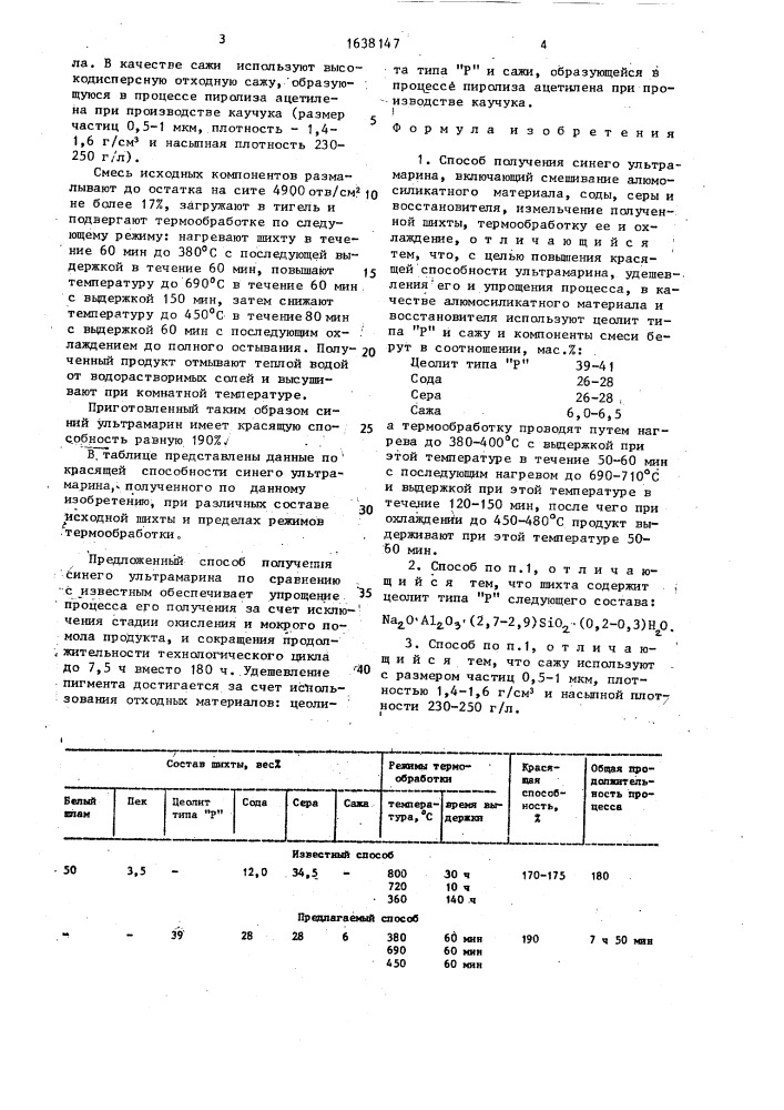 Способ получения синего ультрамарина (патент 1638147)