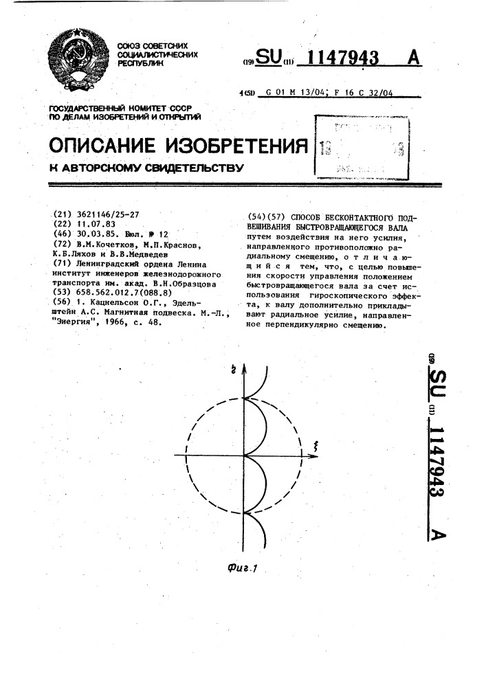 Способ бесконтактного подвешивания быстровращающегося вала (патент 1147943)