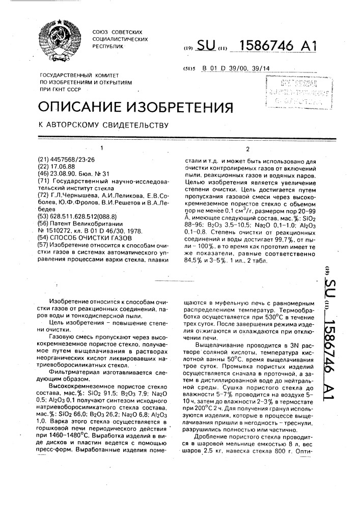 Способ очистки газов (патент 1586746)