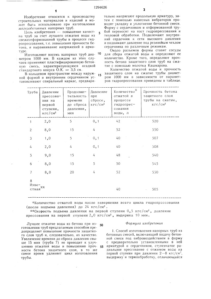 Способ изготовления напорных труб из бетонных смесей (патент 1294626)