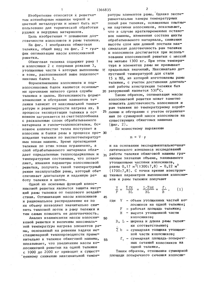 Обжиговая тележка (патент 1366835)