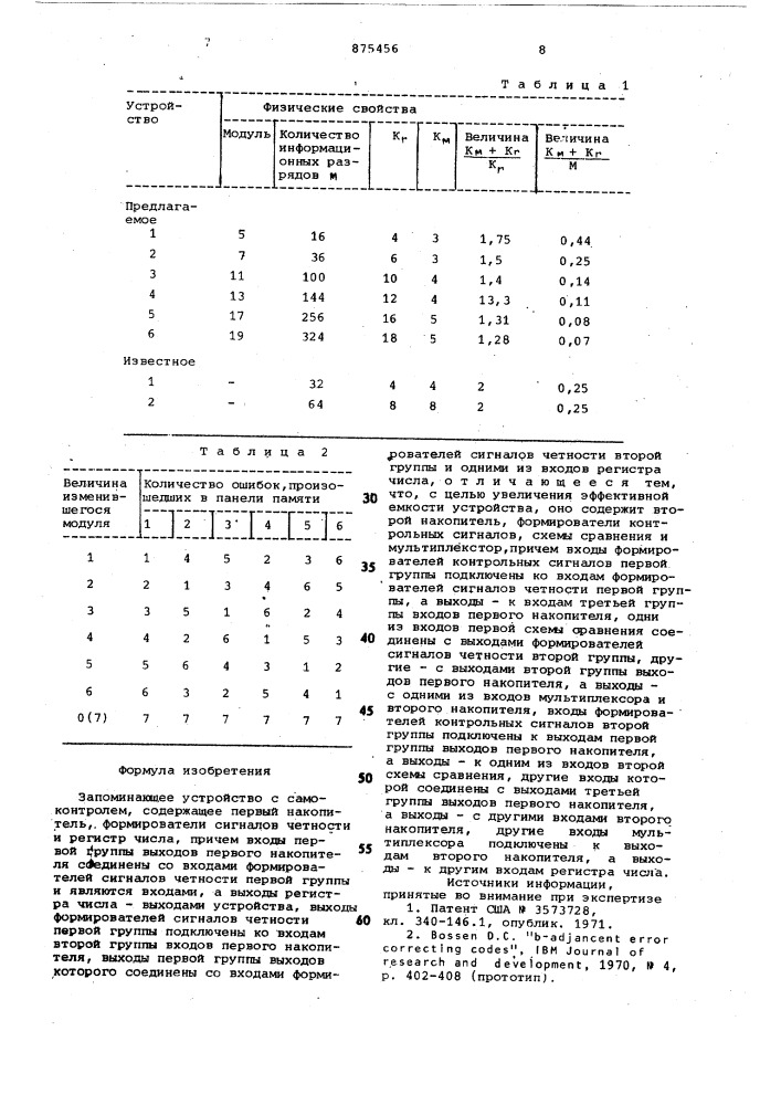 Запоминающее устройство с самоконтролем (патент 875456)