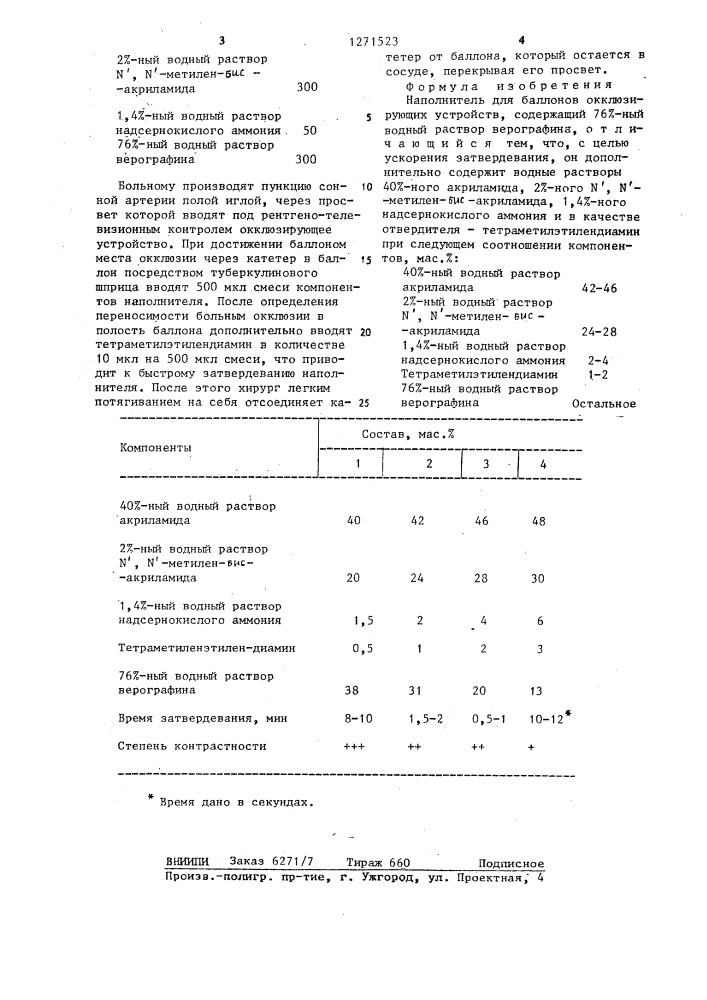 Наполнитель для баллонов окклюзирующих устройств (патент 1271523)