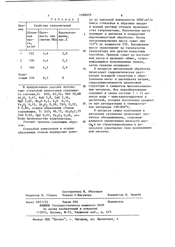 Способ изготовления легкого заполнителя (патент 1189839)