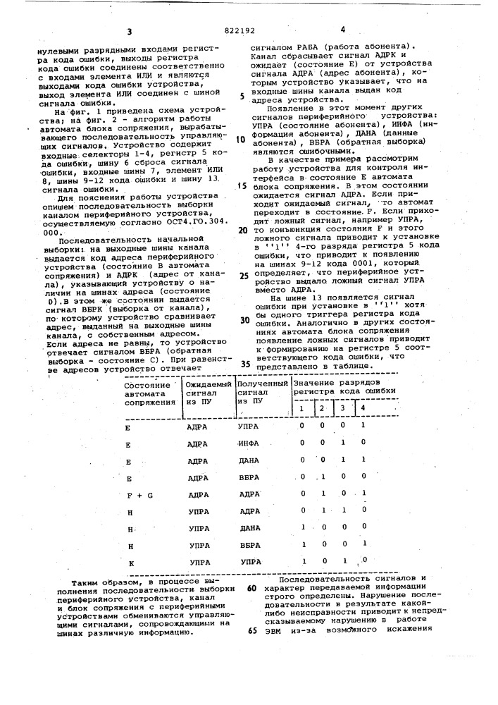 Устройство для контроля интерфейса (патент 822192)