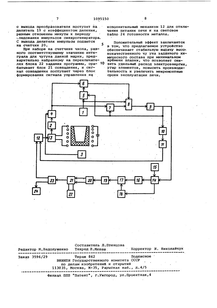 Устройство для управления температурным режимом индукционной печи (патент 1095150)