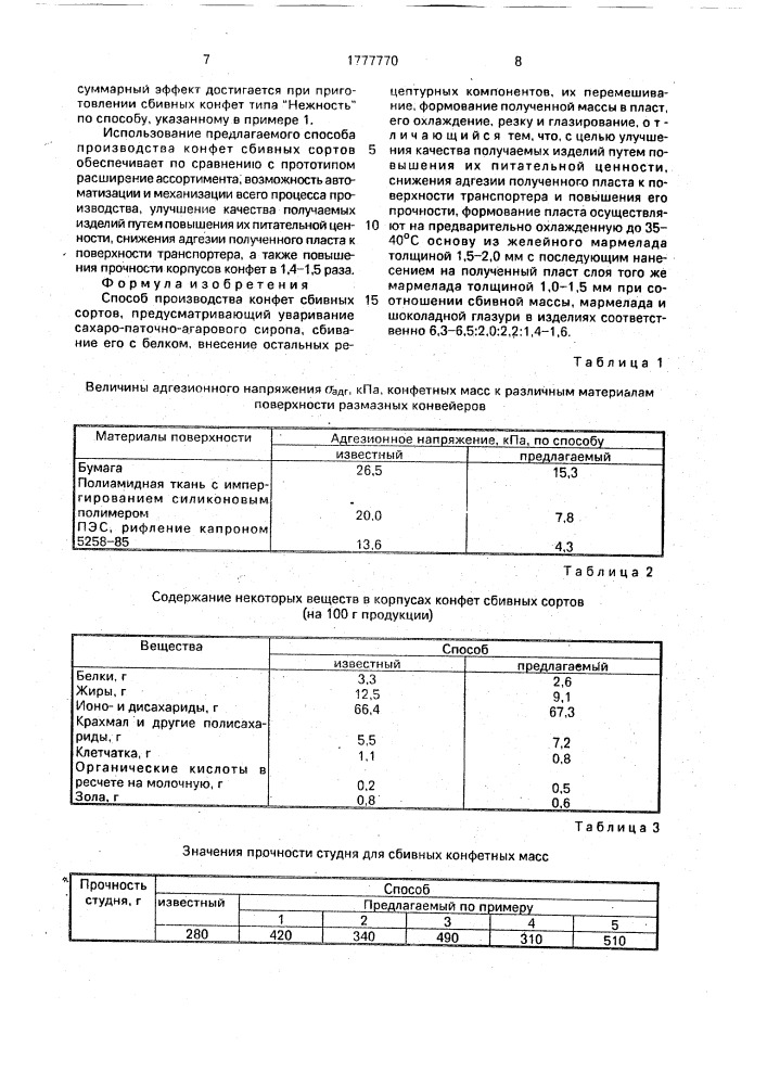 Способ производства конфет сбивных сортов (патент 1777770)