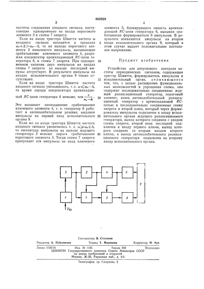 Устройство для допускового контроля частоты периодических сигналов (патент 463928)