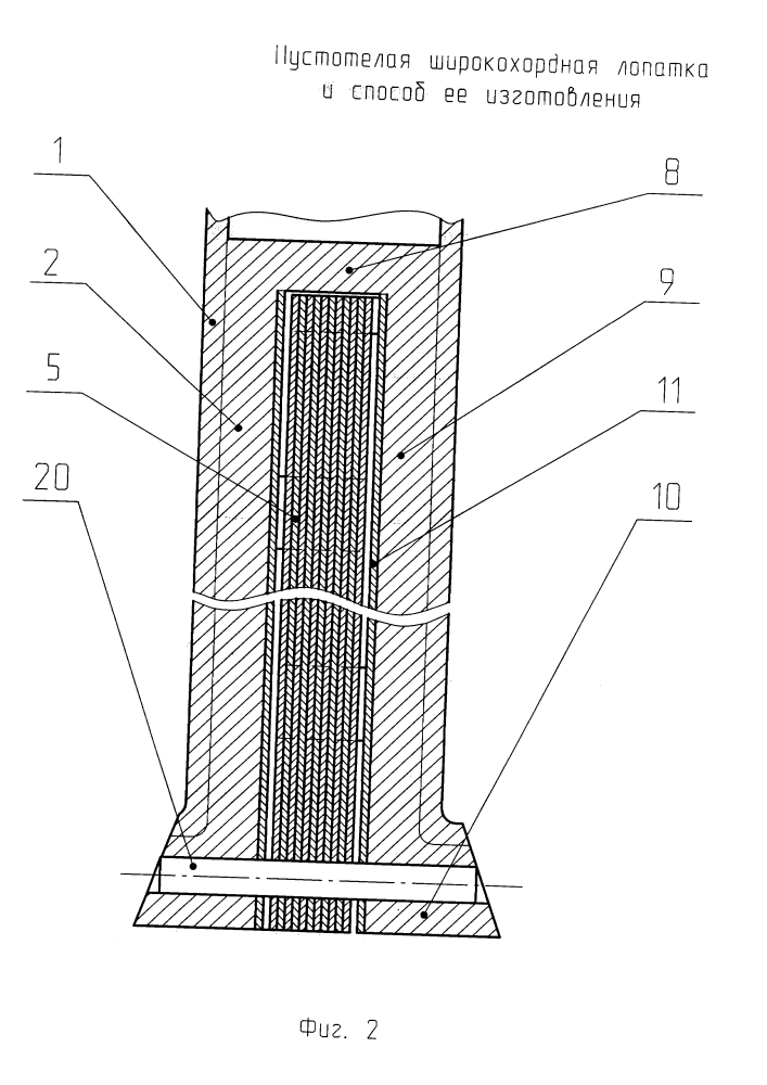 Пустотелая широкохордовая лопатка вентилятора. способ её изготовления. (патент 2622682)