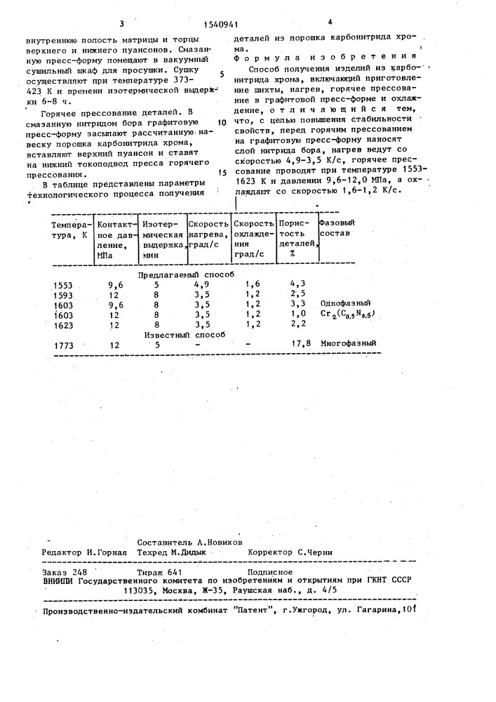 Способ получения изделий из карбонитрида хрома (патент 1540941)