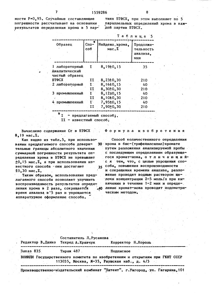 Способ количественного определения хрома в бис- (трифенилсилил)хромате (патент 1559286)