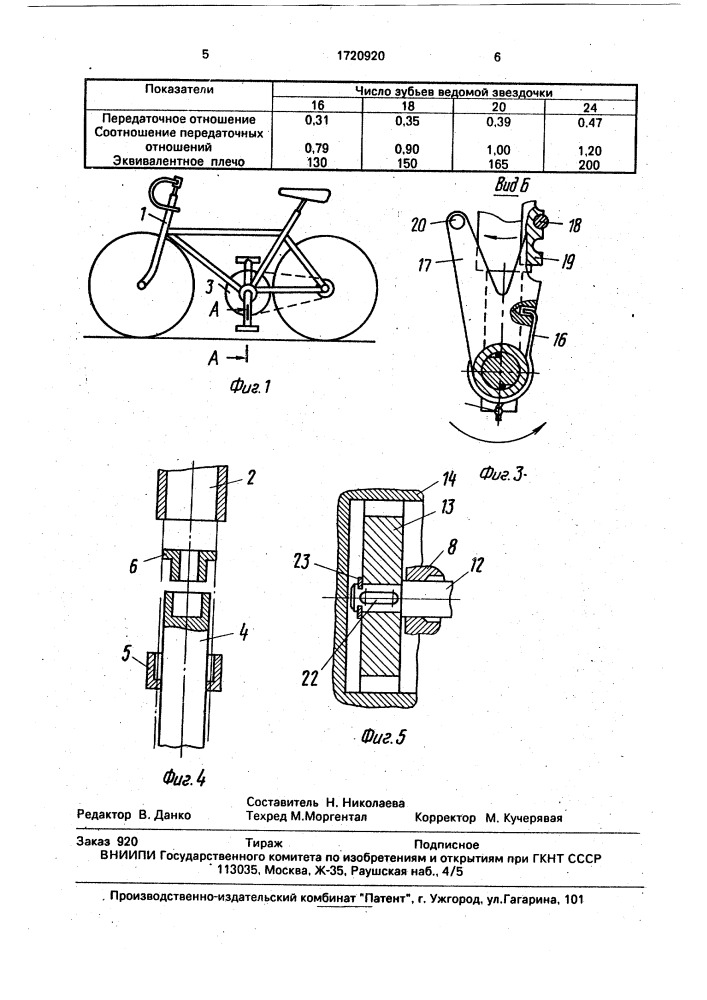 Педальный привод велосипеда (патент 1720920)