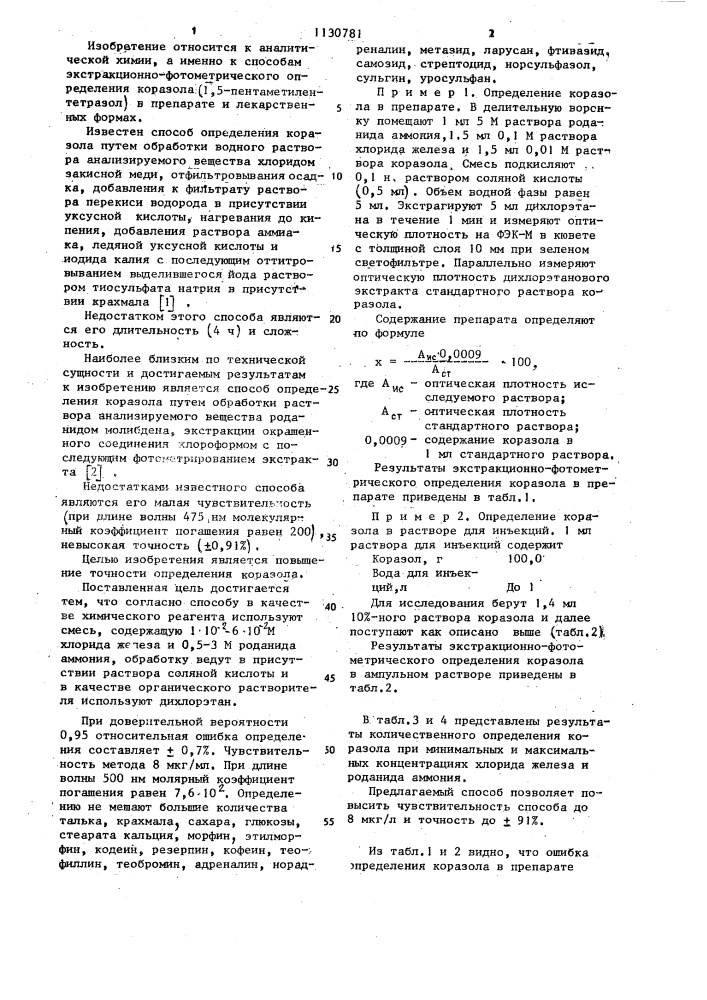 Способ определения коразола (патент 1130781)