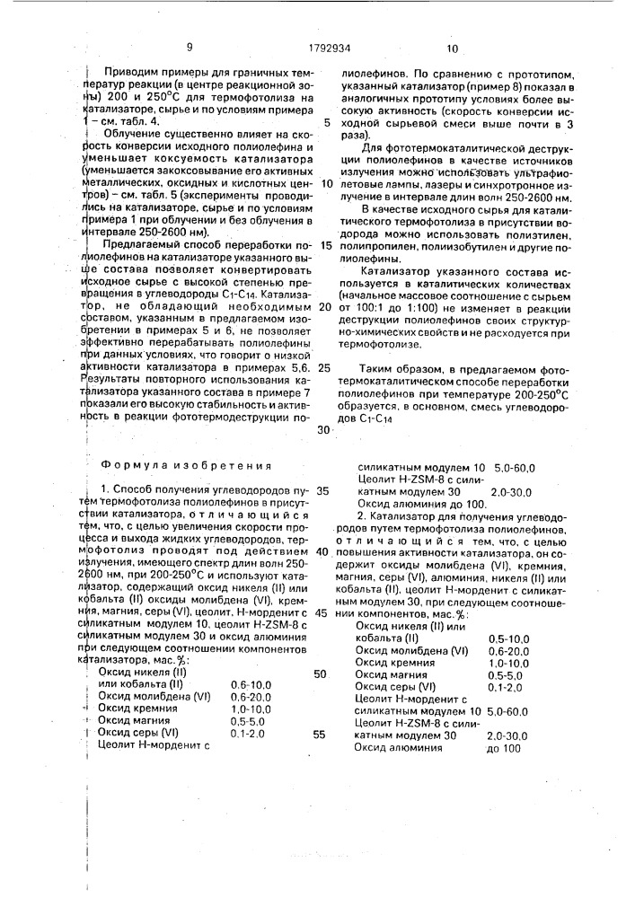 Способ получения углеводородов и катализатор для его осуществления (патент 1792934)