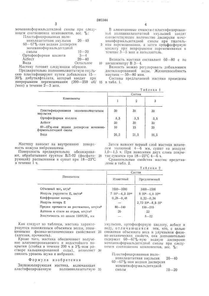 Звукоизолирующая мастика (патент 595344)