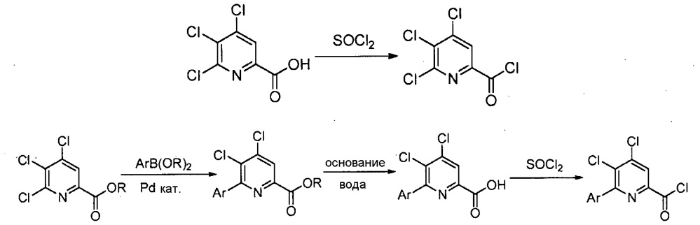 Способ получения 4-амино-5-фтор-3-галоген-6-(замещенных)пиколинатов (патент 2632203)