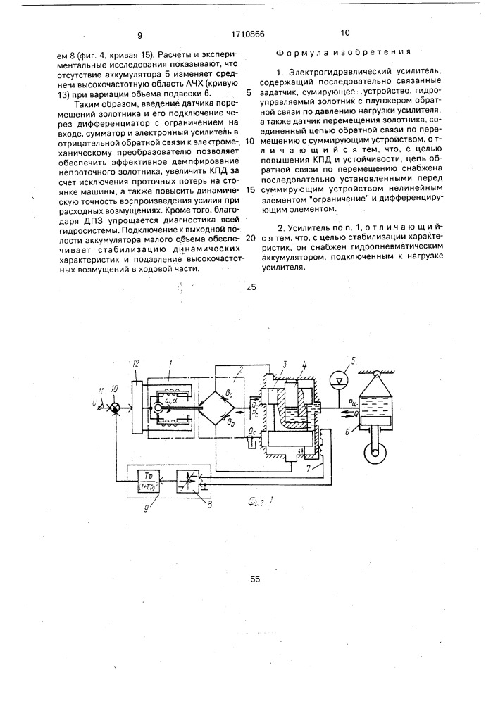 Электрогидравлический усилитель (патент 1710866)