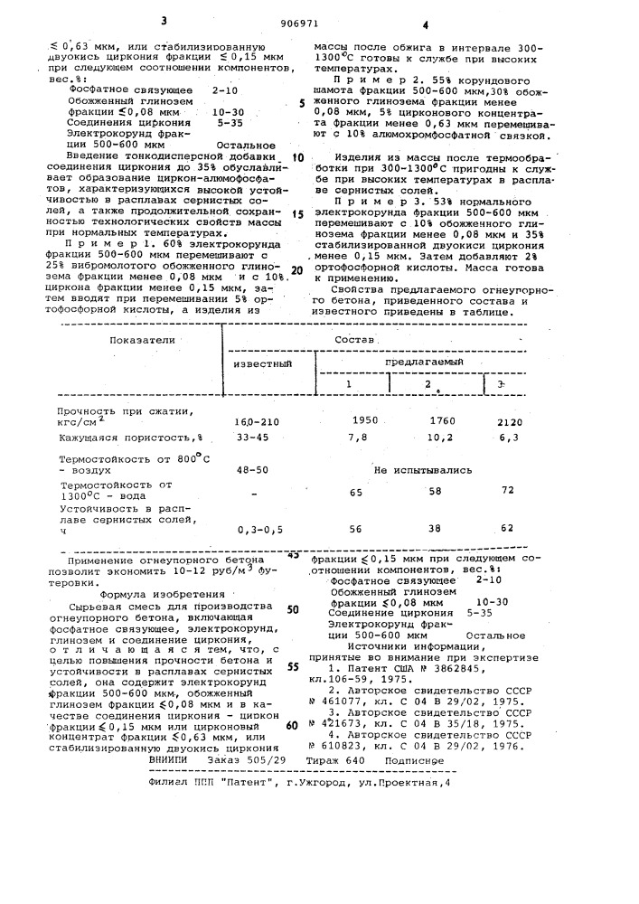Сырьевая смесь для производства огнеупорного бетона (патент 906971)