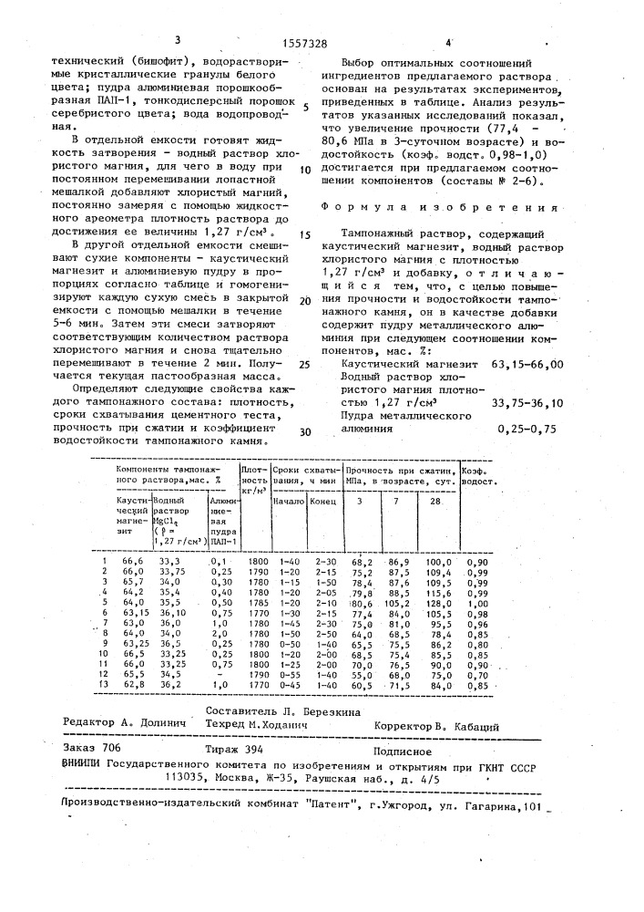 Тампонажный раствор (патент 1557328)