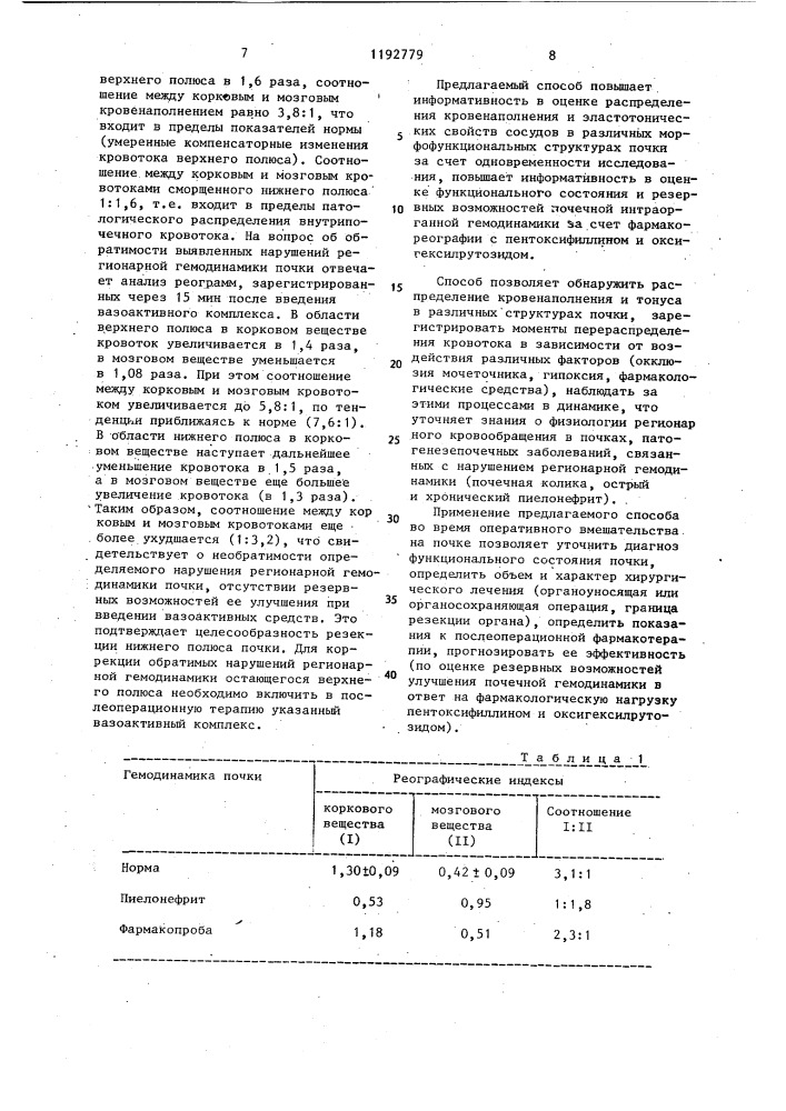 Способ определения нарушения регионарной гемодинамики почки (патент 1192779)