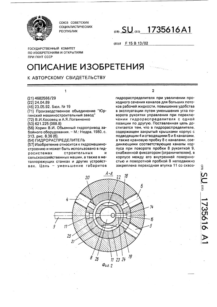 Гидрораспределитель (патент 1735616)