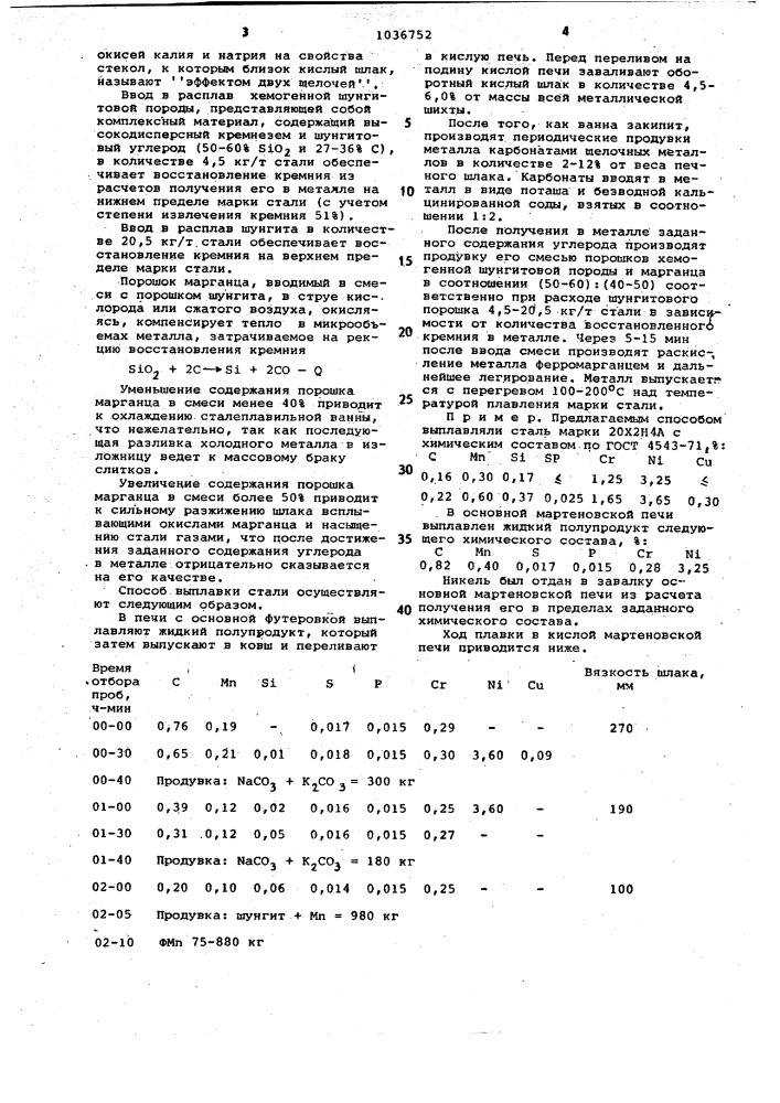 Способ выплавки низкоуглеродистой стали в печи с кислой футеровкой (патент 1036752)