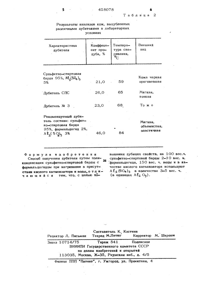 Способ получения дубителя (патент 418078)