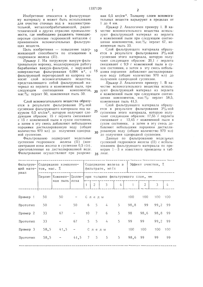 Фильтрующий материал (патент 1337120)