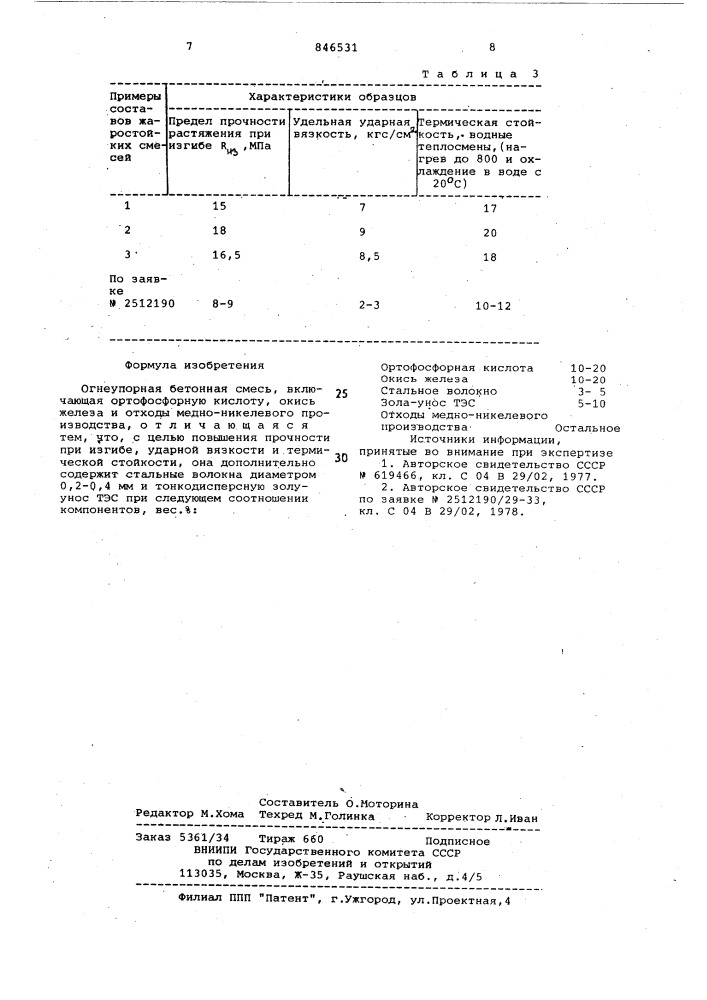 Огнеупорная бетонная смесь (патент 846531)