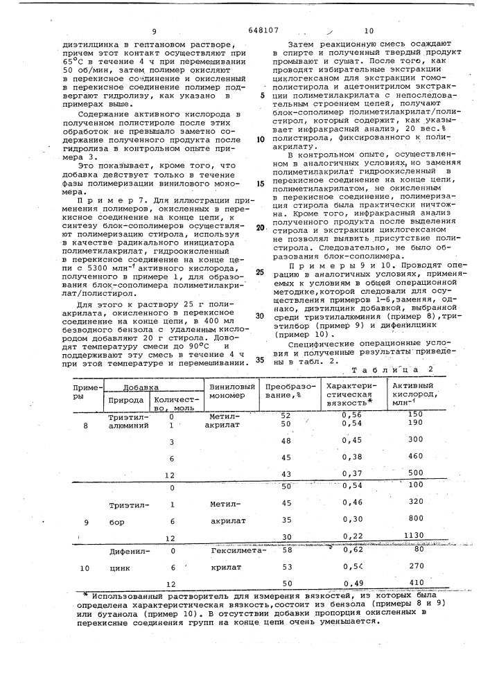 Способ получения виниловых полимеров, содержащих перекисные группы (патент 648107)