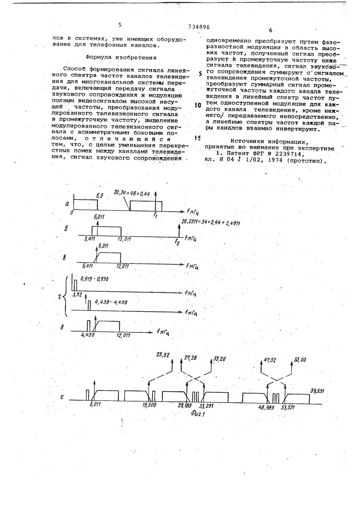 Способ формирования сигнала линейного спектра частот каналов телевидения для многоканальной системы передачи (патент 734896)