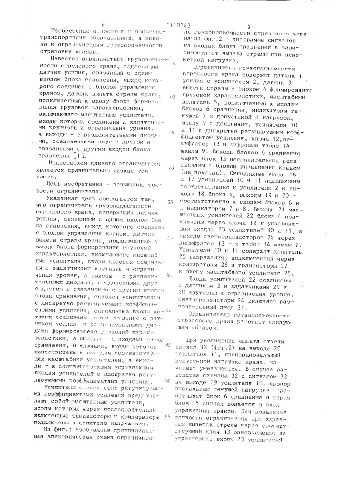 Ограничитель грузоподъемности стрелового крана (патент 1110743)