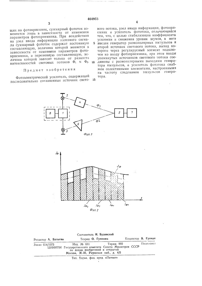 Фотоэлектрический усилитель (патент 464953)