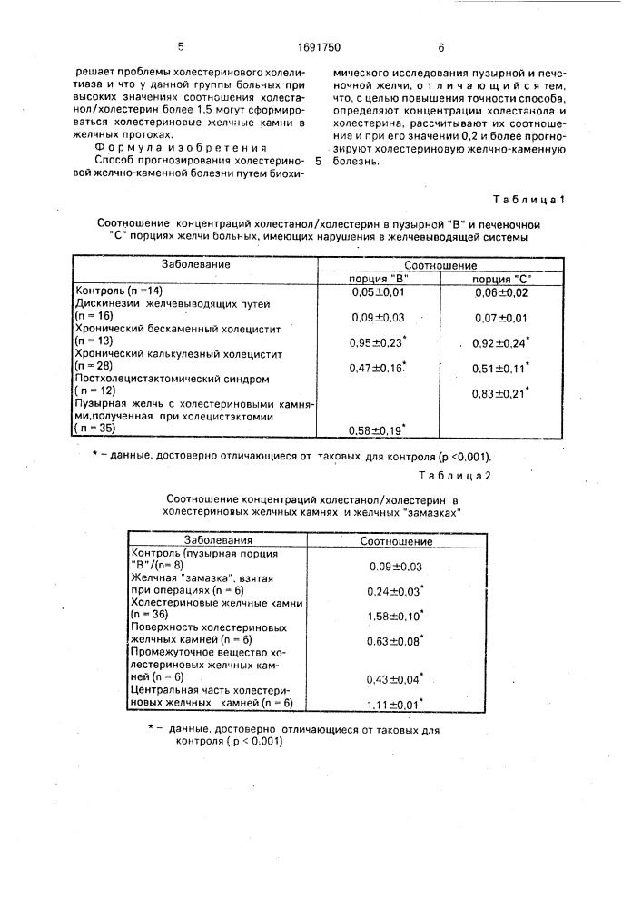 Способ прогнозирования холестериновой желчно-каменной болезни (патент 1691750)