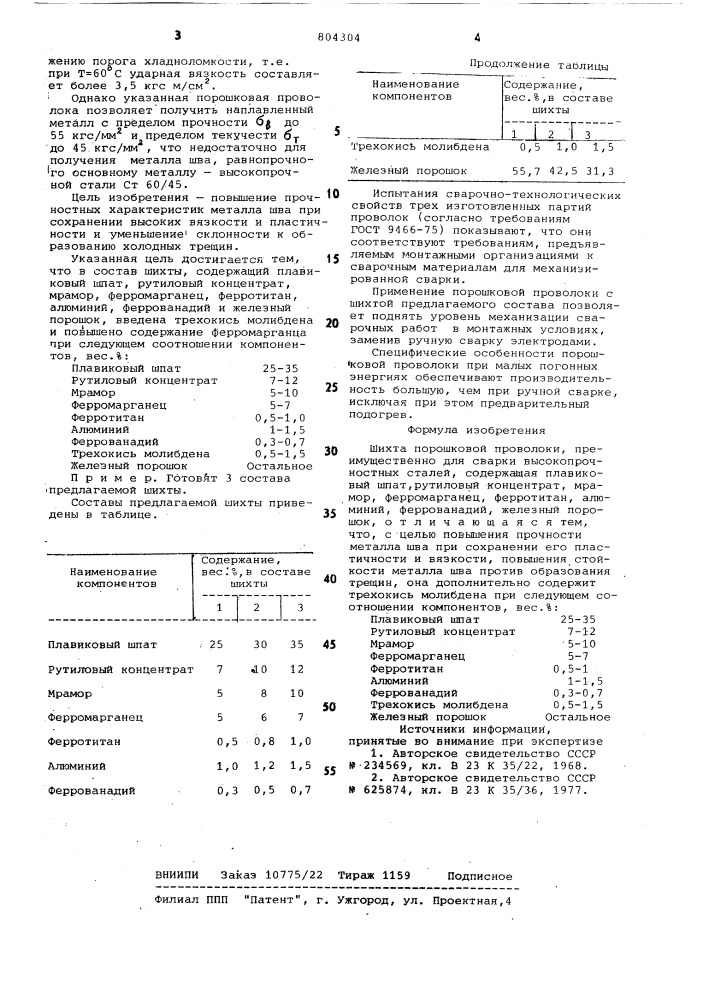 Шихта порошковой проволоки (патент 804304)