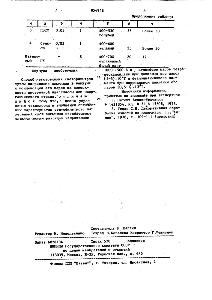 Способ изготовления светофильтров (патент 854948)