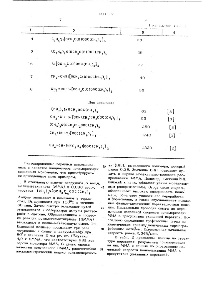 Трет.-бутилпероксикарбонилметиленоксиалкил (алкилен,арил) силаны в качестве инициаторов полимеризации виниловых мономеров (патент 594122)